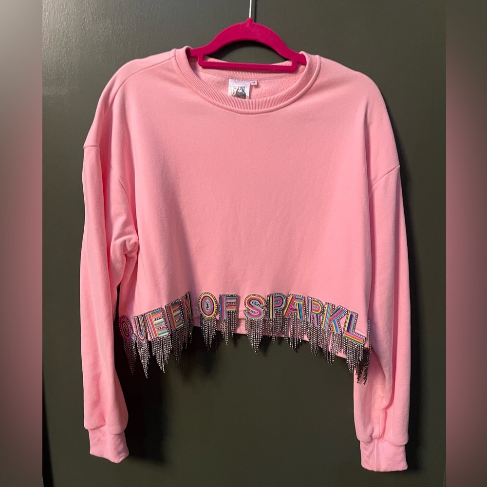 QUEEN OF SPARKLES Pink Fringe Sweater - Picture 2 of 7